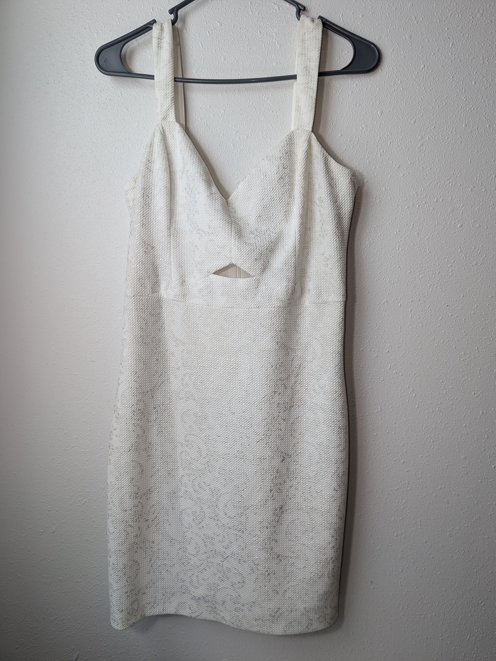 Guess Cream Textured Mini Dress with Sweetheart Neckline